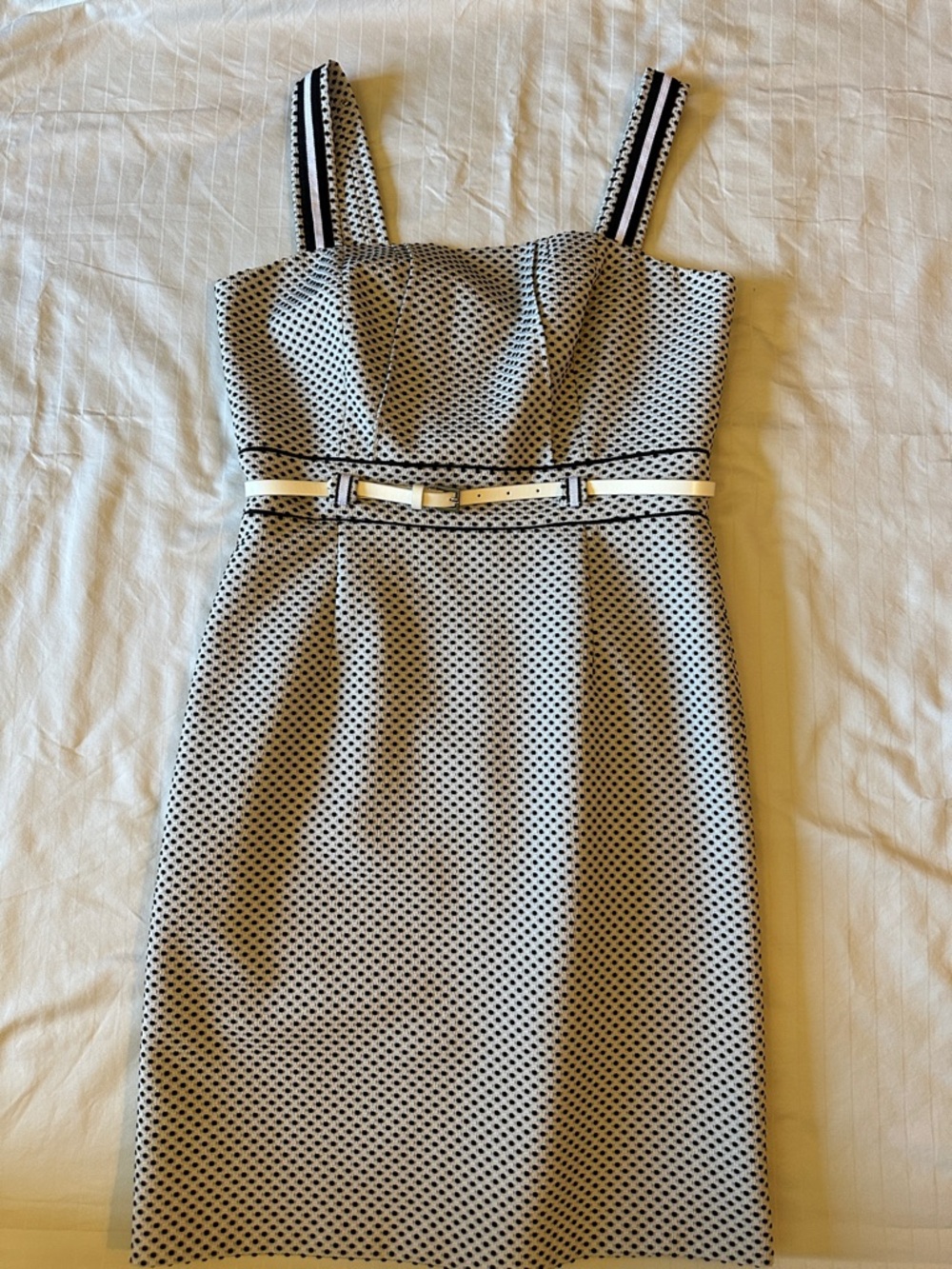 ANTONIO MELANI Black and White Polka Dot Midi Dress with Bow Belt